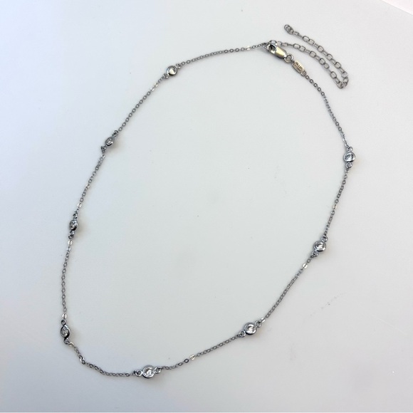 925 Sterling Silver and 8 CZ Crystal Necklace 18” with Extender 3” - Picture 4 of 12